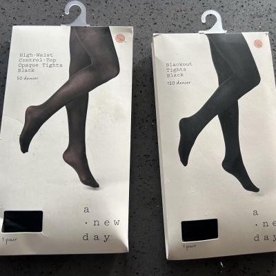 Lot Of 2 Women’s 50D Opaque & 120D Black Out Control Top Tights A New Day L/XL